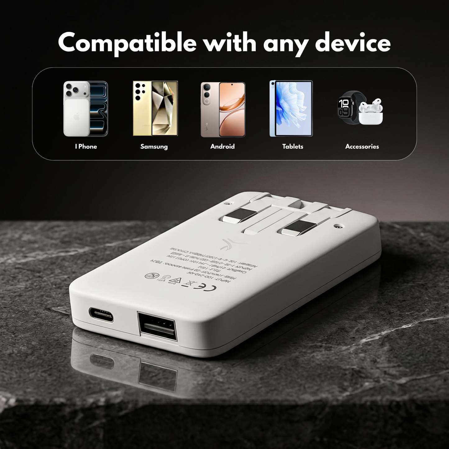 20W Ultra Slim Flat USB-C Wall Charger White