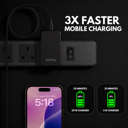 20W Ultra Slim Flat USB-C Wall Charger Black