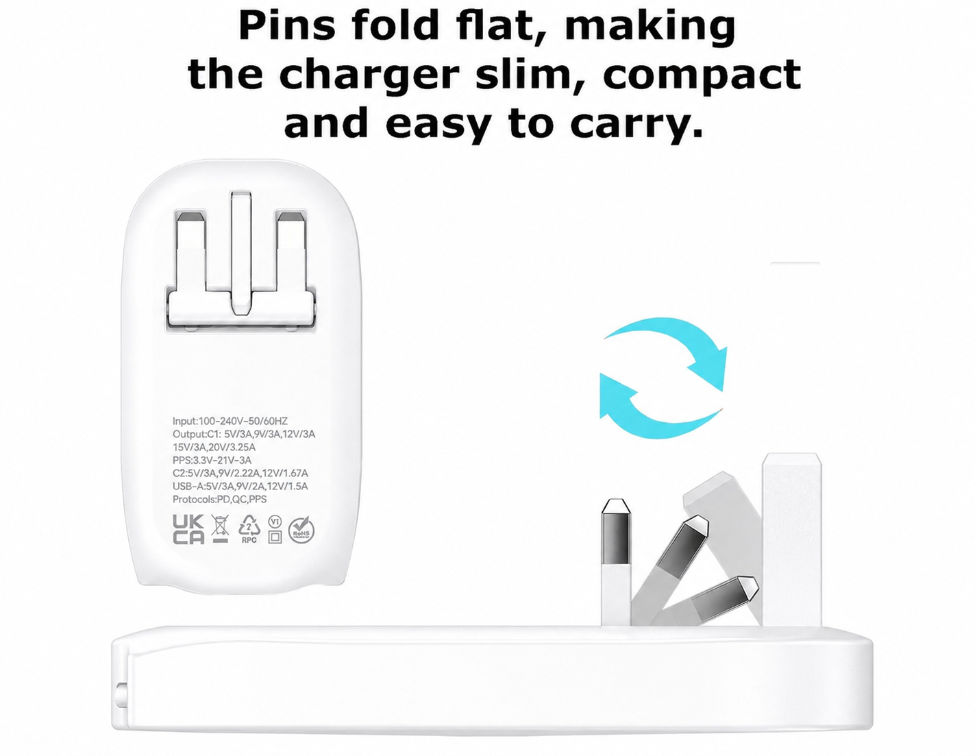 65W Ultra Slim Flat USB-C Wall Charger White