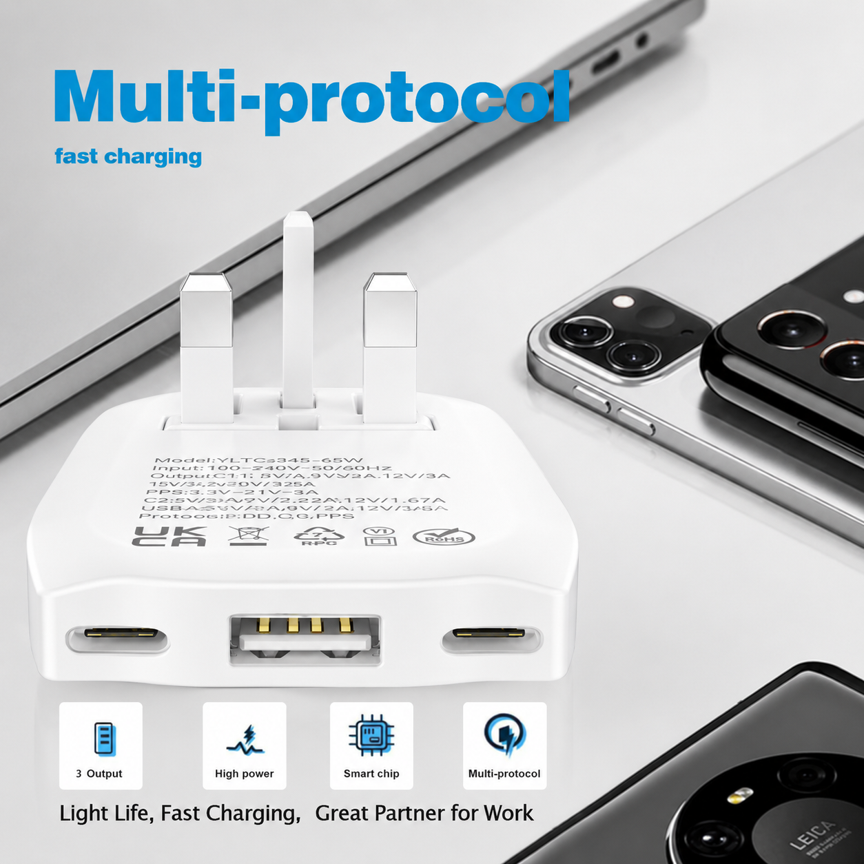 65W Ultra Slim Flat USB-C Wall Charger White