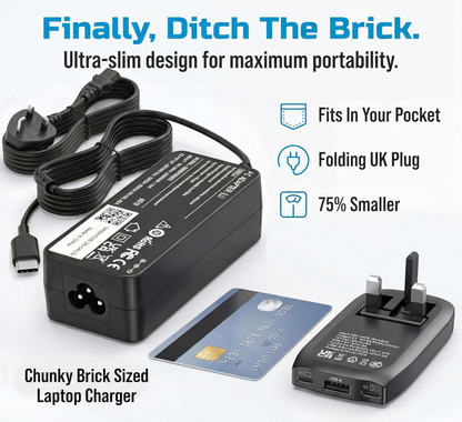 65W Ultra Slim Flat USB-C Wall Charger Black