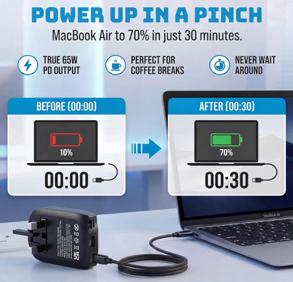 65W Ultra Slim Flat USB-C Wall Charger Black