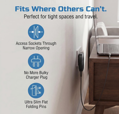 65W Ultra Slim Flat USB-C Wall Charger Black